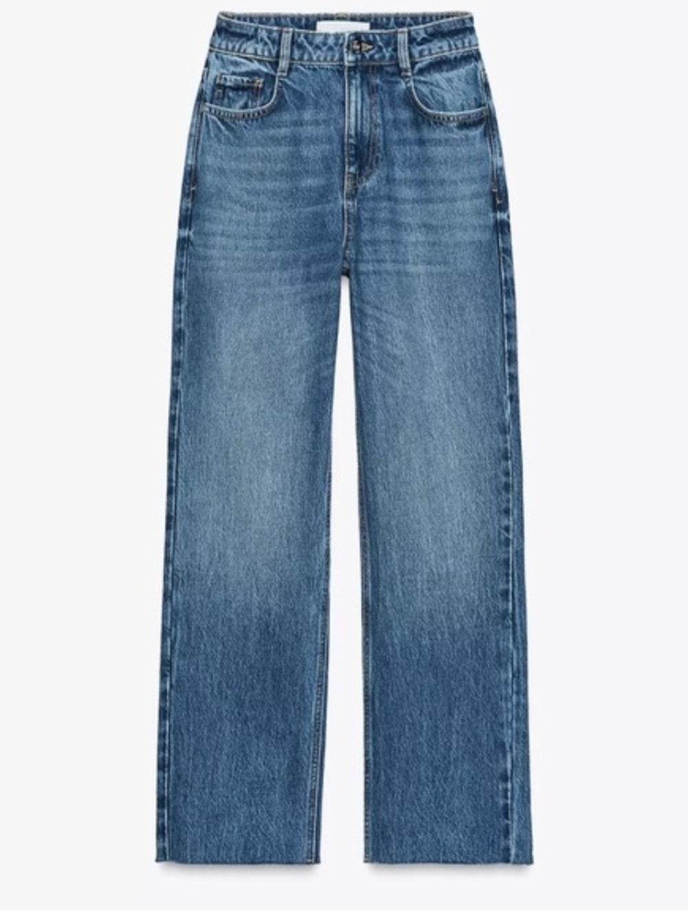 Zara - High-Rise Straight Leg Ankle Rigid Jeans in Mid Blue - Picture 2 of 6